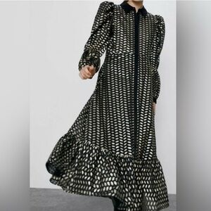 Zara Black and Gold Metallic Dress